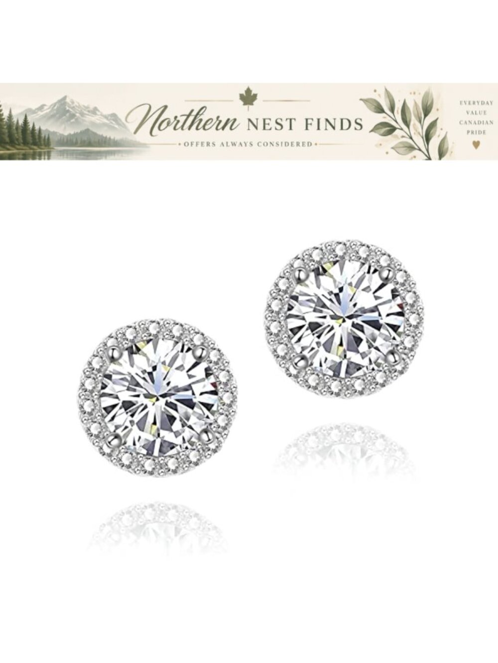 7mm Cubic Zirconia Round Halo Stud Earrings White Gold Plated for Women